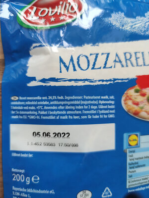 mozzarella grated - Ingredienser - da