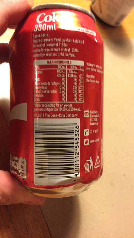 Coca-Cola - Ernæringsfakta - da